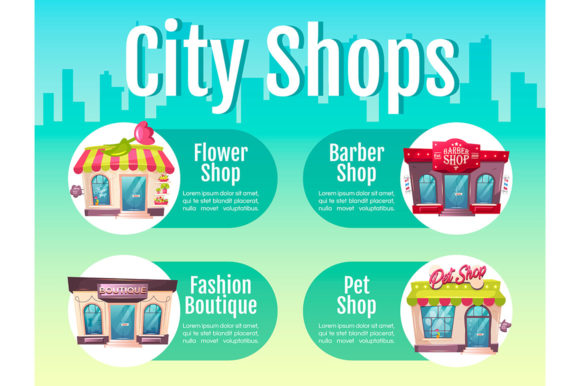City Shop Flat Color Vector
