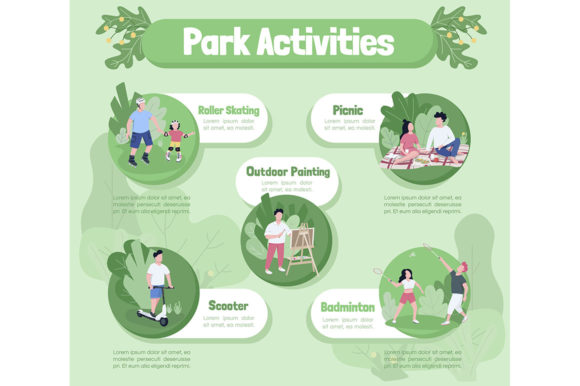 Park Activities Flat Color Vector Graphics